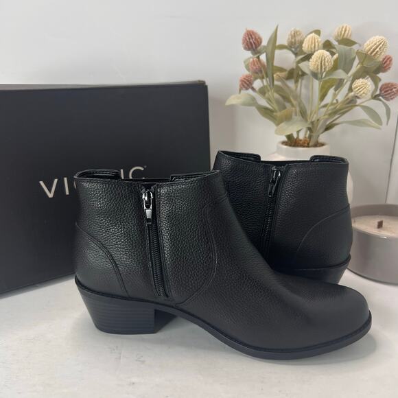 Vionic Finn Leather Comfort Block Heel Ankle Boot Black Women's 8.5 Wide NWOB - Picture 6 of 11